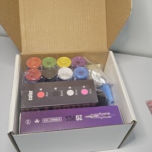 Wormhole Tattoo Kit Gun Needles 8 Colors Ink Power Supply NEW SEALED